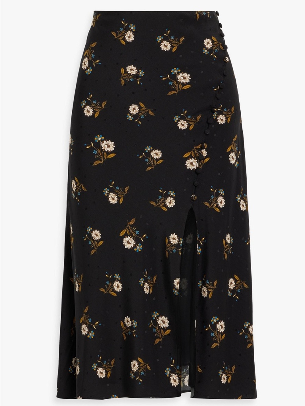 Veronica Beard Franconia Silk Floral Midi Skirt Size 4 Black Button Front